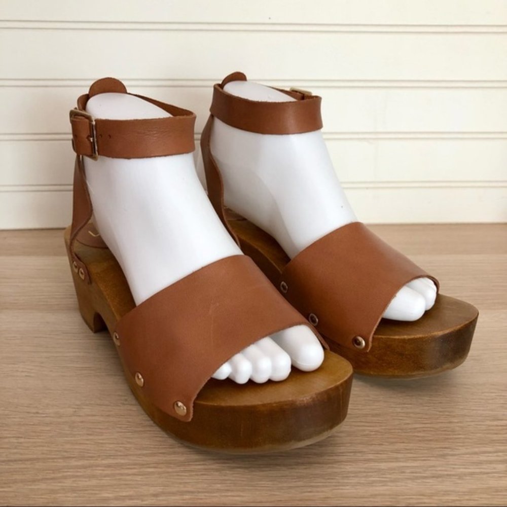 Lulu's Willy Cognac Leather Open Toe Clog Sandal 8
